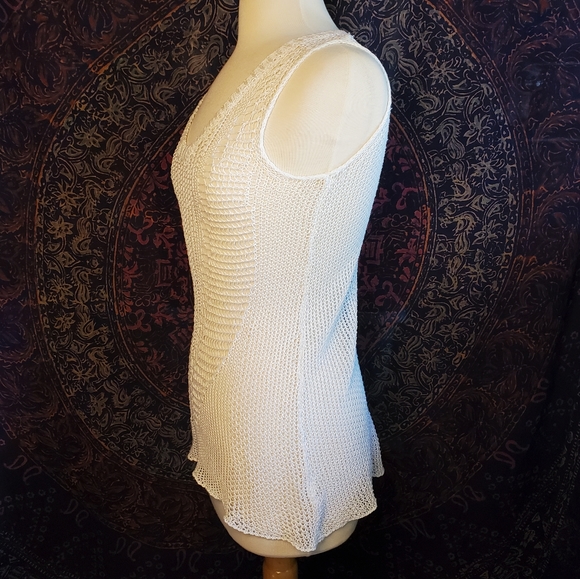 CAbi Ivory Bohemian Crochet Open Knit Tank Top Sweater Womens Size XS - Picture 2 of 14